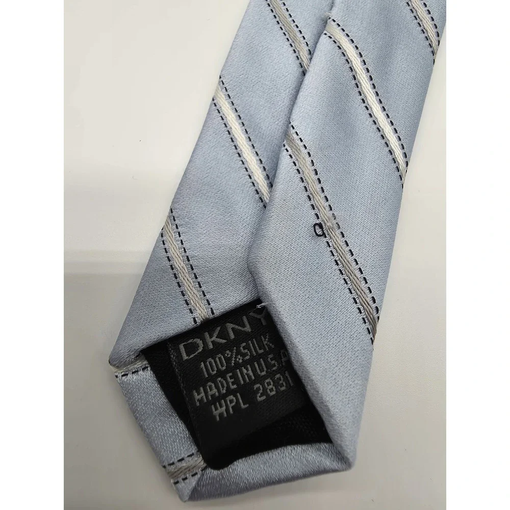 DKNY Men's 100% Silk Blue Silver Fashion Necktie Vintage Tie 57